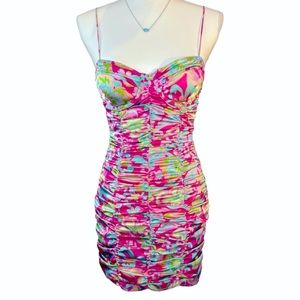 For Love & Lemons Julien Cami Dress - Tropical/Floral Print - Size S - Ruched